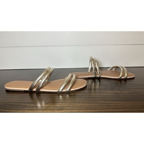 J. Crew Gold Metallic Strappy Slip On Flat Sandals Women's 9 - Picture 4 of 10